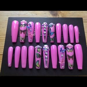 XXlong pink butterflies neon gel box